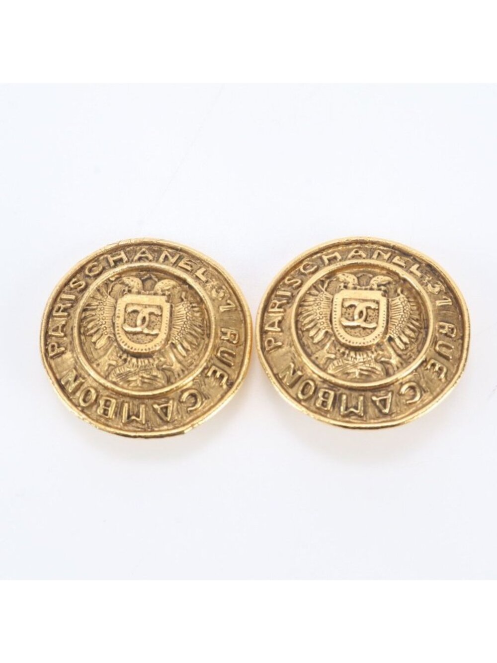 Chanel Vintage 31 Rue Cambon Earrings CC Logo Shield Gold